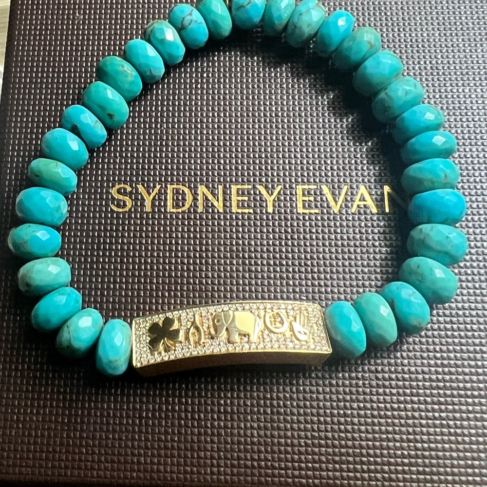 ✨ Sydney Evan 14K Yellow Gold Diamond Luck Tableau Turquoise Beaded Bracelet 💛